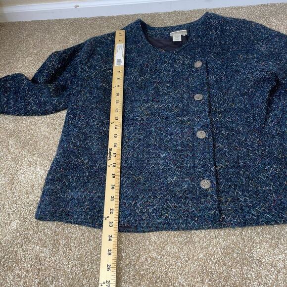 Coldwater Creek Button Up Sherpa Jacket boucle career modest navy blue button up - Picture 6 of 9